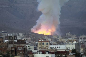 Smoke billows following an air-strike by Saudi-led coalition on May 11, 2015, in the capital Sanaa.