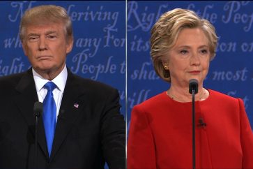 Democratic candidate Hillary Clinton (R), Republican candidate Donald Trump (L)