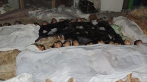 Le massacre chimique de la Ghouta orientale 2013, dont le bombardement provenant des quartiers rebelles