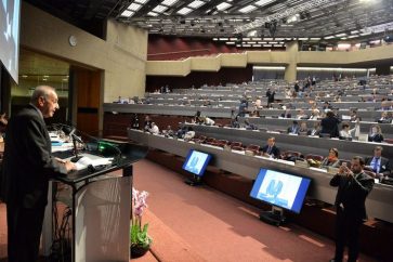 Lebanese Speaker Nabih Berri addressing General Assembly’s Inter-Parliamentary Union in Geneva