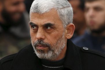 Hamas leader Yahia Sinwar attending a rally in Khan Younis in the southern Gaza Strip January 7, 2016.