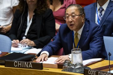 NEW YORK, NY - AUGUST 20: Zhang Jun, Permanent Representative of China to the United Nations speaks during a Security Council meeting at the United Nations on August 20, 2019 in New York City. Prior to the meeting on the Middle East, U.S. Secretary of State Mike Pompeo acknowledged that ISIS has gained ground in some areas. (Photo by Eduardo Munoz Alvarez/Getty Images)