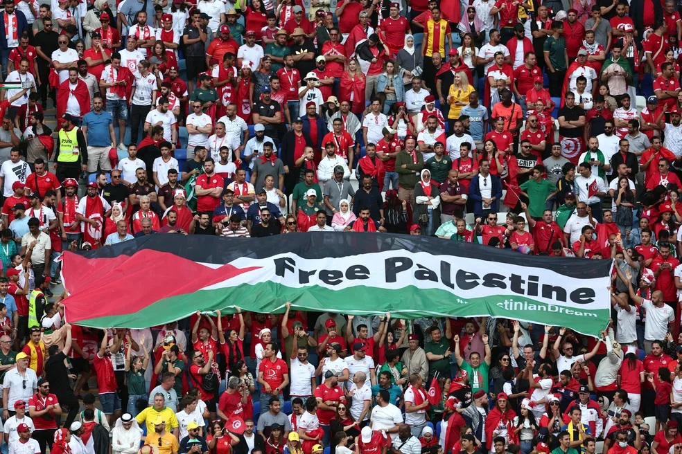 Free Palestine Tunisia World Cup match with Australia