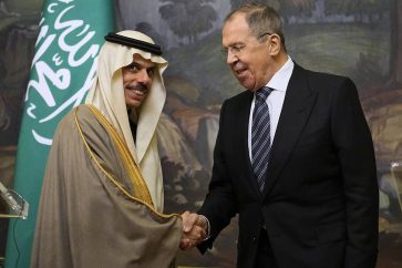 Saudi Arabia's Foreign Minister Faisal bin Farhan Al-Saud and Russian Foreign Minister Sergey Lavrov